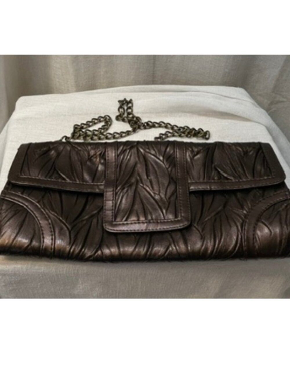Vintage Jessica McClintock metallic bronze or dark copper textured faux leather